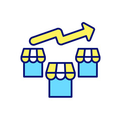 Expanding business RGB color icon. Company development. Achieving new markets. Business growth. Isolated raster illustration. Simple filled line drawing