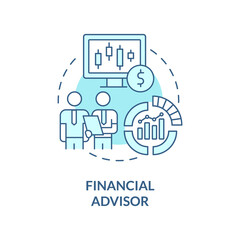 Financial advisor turquoise concept icon. Business management careers abstract idea thin line illustration. Isolated outline drawing