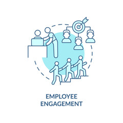 Fototapeta na wymiar Employee engagement turquoise concept icon. Workers commitment. HR abstract idea thin line illustration. Isolated outline drawing
