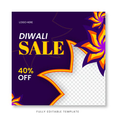 Fototapeta na wymiar Diwali sale 40% off social media post fully editable post template