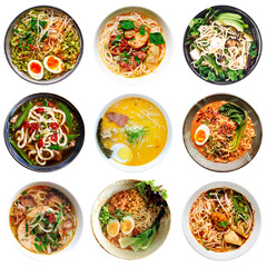 Collection of Asian noodle ramen bowls isolated - 538975563