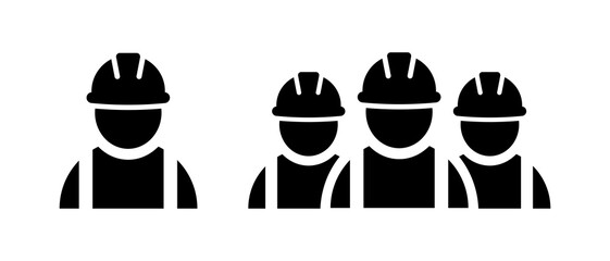 Construction worker icons in flat style. Building contractor symbols Isolated on white background. Abstract builder icon in black. Vector illustration for graphic design, logo, Web, UI, mobile app