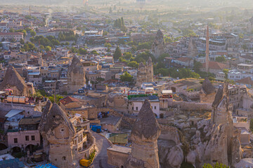 Fototapeta premium Aerial view of Goreme town in Cappadocia, Turkey