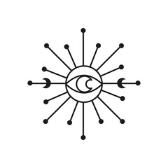 Moon pattern with moon geometry on white background. Magic poster