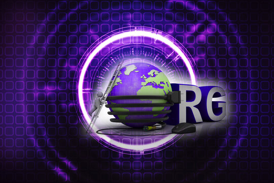 3d illustration internet domain org connected mouse with mobile charging cable connected globe near technician