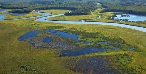 Aerial view of the landscape in Lake Clark National Park in Alaska,United States,North America
