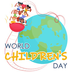 Happy Children's Day. Illustrations of happy kids riding amusement rides, poster for World Children's Day celebration2