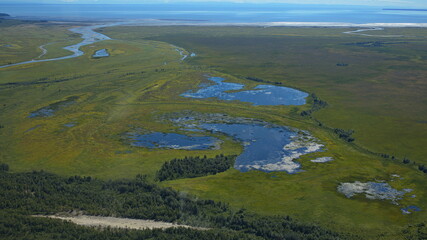 Aerial view of the landscape in Lake Clark National Park in Alaska,United States,North America

