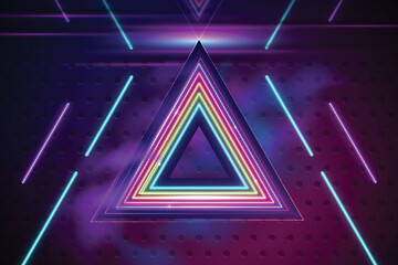 realistic neon lights background with triangle vector design