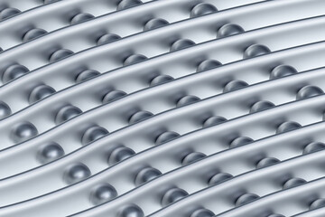 Abstract background. Wavy lines with beads. Silver beads between lines. Abstract silver background. Volumetric background. Stylish decorations. Three-dimensional balls and wavy lines. 3d image