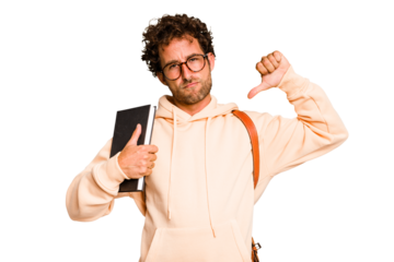 Young caucasian student man isolated feels proud and self confident, example to follow.