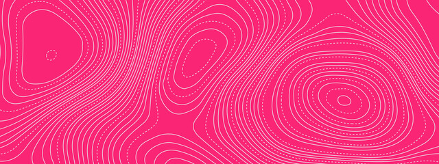 Stylized pink and white wavy abstract topographic map contour, lines Pattern background. Topographic map and landscape terrain texture grid. Wavy banner and color geometric form. Vector illustration