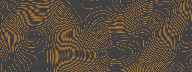 Stylized gray and yellow wavy abstract topographic map contour, lines Pattern background. Topographic map and landscape terrain texture grid. Wavy banner and color geometric form. Vector illustration