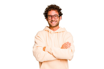 Young caucasian curly hair man isolated Young caucasian man with curly hair isolated laughing and having fun.