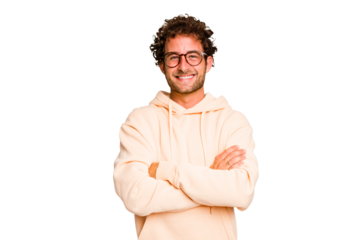 Young caucasian curly hair man isolated Young caucasian man with curly hair isolated laughing and having fun.