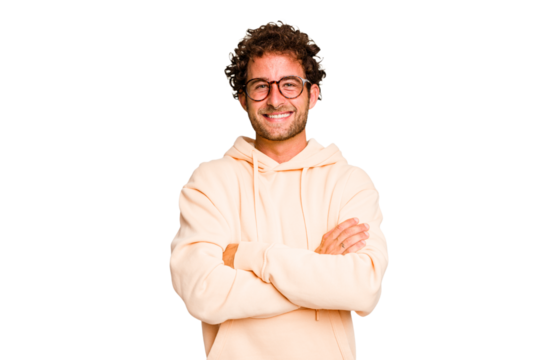 Young caucasian curly hair man isolated Young caucasian man with curly hair isolated laughing and having fun.