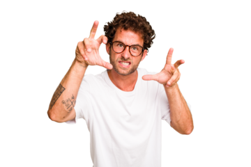 Young caucasian curly hair man isolated Young caucasian man with curly hair isolated upset screaming with tense hands.