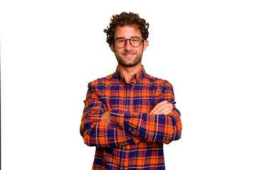 Young caucasian curly hair man isolated Young caucasian man with curly hair isolated who feels confident, crossing arms with determination.