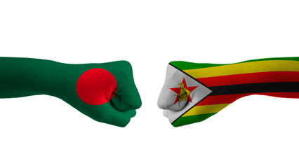 Bangladesh VS Zimbabwe hand flag Man hands patterned with the Bangladesh VS Zimbabwe flag