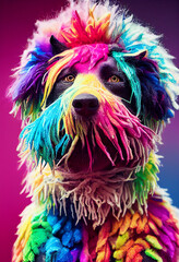 Naklejka premium neon rainbow dog dreads portrait