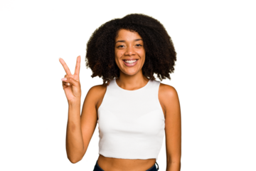 Young African American woman isolated showing number two with fingers.