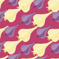 Hand drawn garlic seamless pattern. Doodle bulb of garlic endless wallpaper.