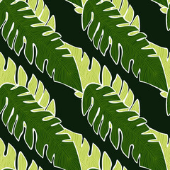 Graphic tropical pattern, palm leaves seamless floral background.