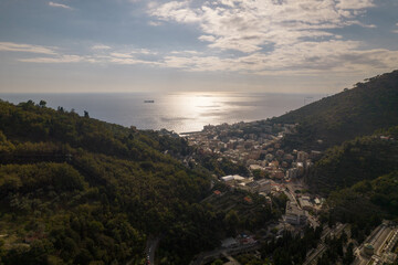 City by mountain and sea in Italy
