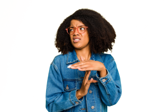 Young African American woman isolated showing a timeout gesture.