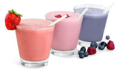 Fruit Smoothies with Straws  Isolated on a White Background