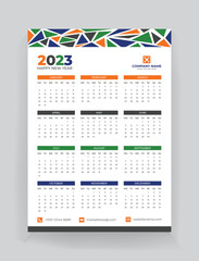 2023 new year one page modern calendar template design