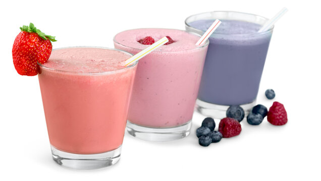 Fruit Smoothies with Straws  Isolated on a White Background