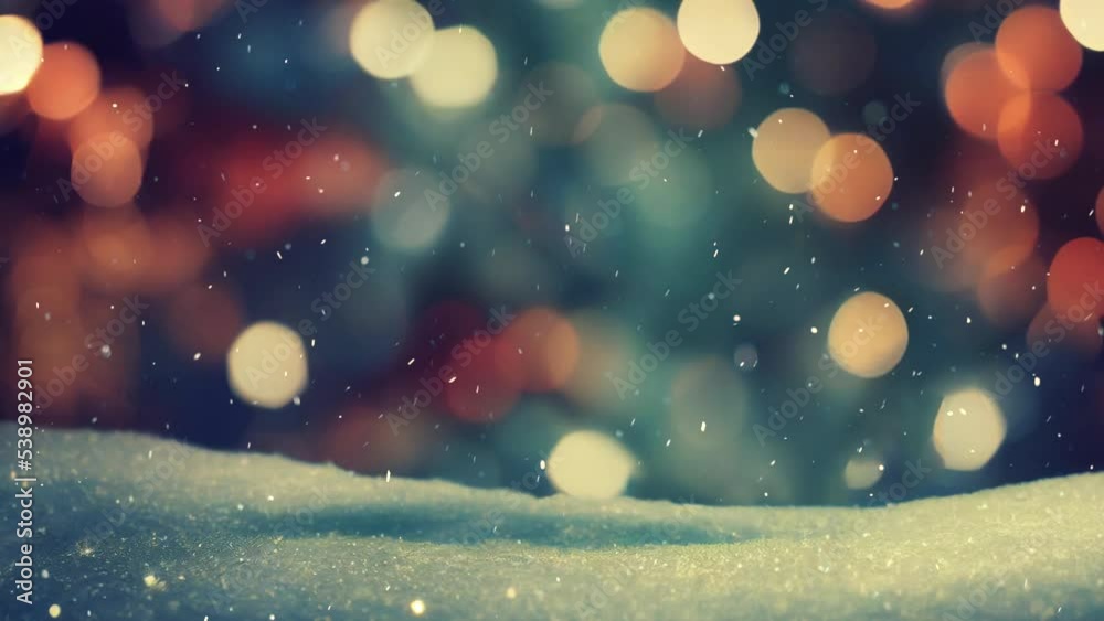 Wall mural computer generated 3d illustration of christmas bokeh lights background with seamless snowing loop. 