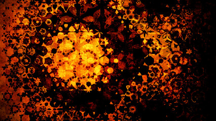 モザイク画のようにドットや模様が絡み合う画像