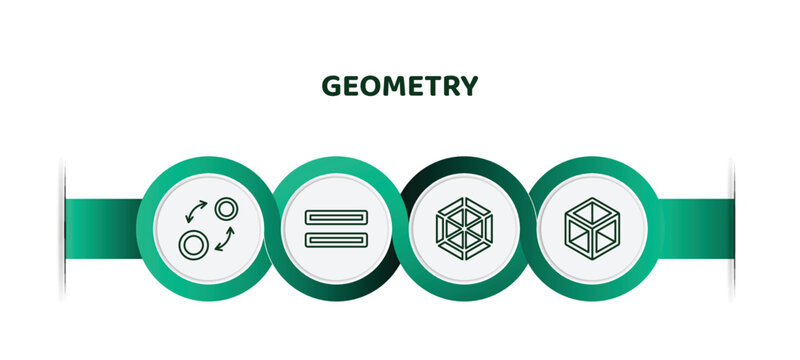 editable thin line icons with infographic template. infographic for geometry concept. included insert, parallel, polygonal hexagonal, 3d cube icons.