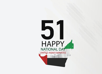 Fifty one days of the National Day of the United Arab Emirates, Spirit of the Union. Banner with flag of the state of the UAE. Illustration 51 years of national holiday of the United Arab Emirates. 