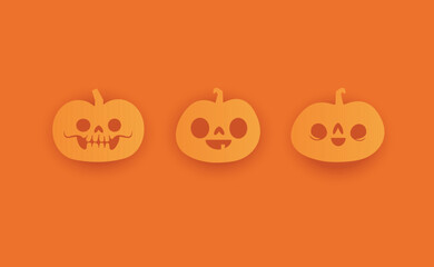 Set of Halloween carved pumpkins. Flat style, vector cute spooky design.