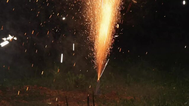 Pyrotechnics Fireworks Volcano Eruption Party Fun at Night Burnt Down
