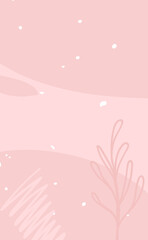 Organic abstract background. Foliage and plant elements in trendy minimal design. Soft pink.