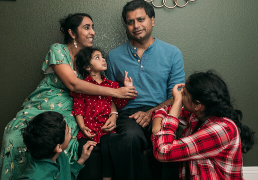 Portrait of a blended family dressed for thanksgiving 