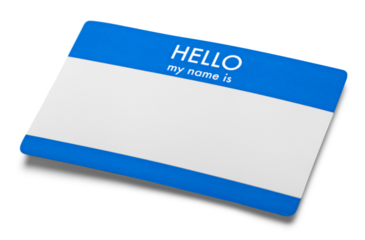 Red Hello My Name Is Tag with Copy Space, Isolated on White Background.