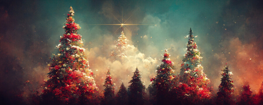 Abstract fantasy festive christmas tree background header wallpaper background 3d illustration.