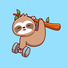 Cute Sloth Holding Dumbbell Cartoon Vector Icon Illustration.  Animal Sport Icon Concept Isolated Premium Vector. Flat  Cartoon Style © catalyststuff
