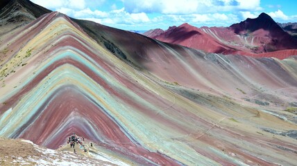Scenic view of the Rainbow mountain landscape in a rural area in Cusco, Peru