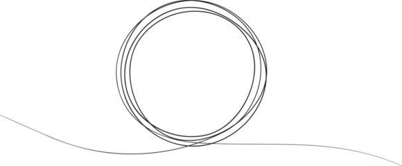 Papier Peint photo autocollant Une ligne Continuous one line drawing of black circle. Round frame sketch outline on white background. Doodle illustration