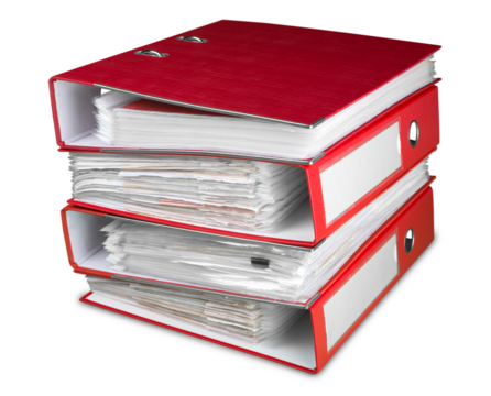 File folders with documents on white background