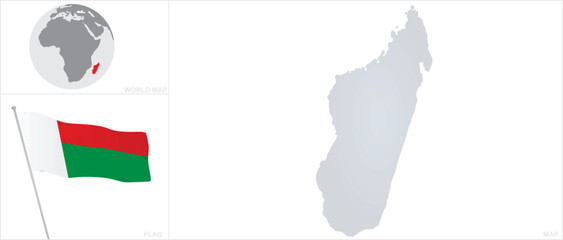 Madagascar map and flag. vector