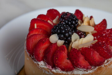 Strawberry Fruit Tartlet on a White Plate