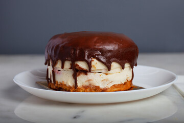 German Berliner Chocolate Cake on a White Plate