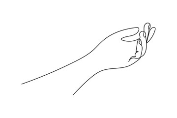 Outstretched hand illustration with one continuous line. Concept of request, invitation, help.